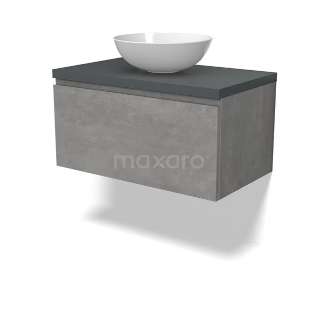 Modulo Plato Vanity units for countertop basin | 80 cm Light grey concrete Handle-less front Dark grey worktop 1 drawer BMK11-02844