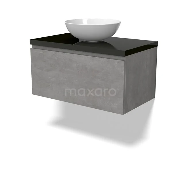 Modulo Plato Badmöbel mit Aufsatzwaschbecken | 80 cm Hellgrauer Beton Grifflos front Hochglanz Schwarz blatt 1 Schublade BMK11-02845 Modulo Plato Badmöbel mit Aufsatzwaschbecken | 80 cm Hellgrauer Beton Grifflos front Hochglanz Schwarz blatt 1 Schublade BMK11-02845