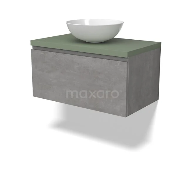 Modulo Plato Vanity units for countertop basin | 80 cm Light grey concrete Handle-less front Sage green worktop 1 drawer BMK11-02846