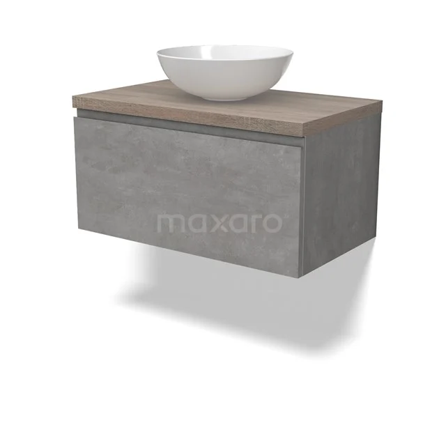 Modulo Plato Vanity units for countertop basin | 80 cm Light grey concrete Handle-less front Oak worktop 1 drawer BMK11-02848