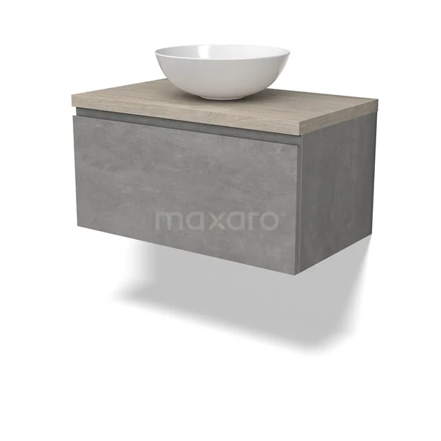 Modulo Plato Vanity units for countertop basin | 80 cm Light grey concrete Handle-less front Light grey oak worktop 1 drawer BMK11-02849