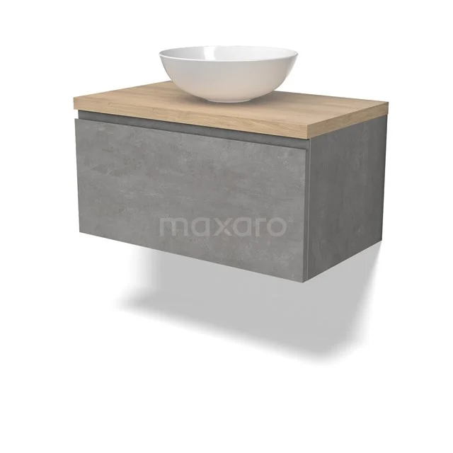 Modulo Plato Badkamermeubel voor waskom | 80 cm Lichtgrijs beton Greeploos front Lichtbruin eiken blad 1 lade BMK11-02850