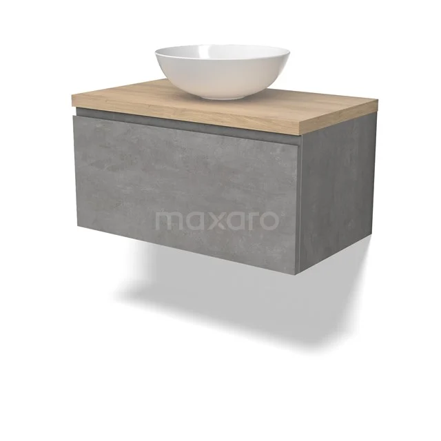 Modulo Plato Vanity units for countertop basin | 80 cm Light grey concrete Handle-less front Light brown oak worktop 1 drawer BMK11-02850