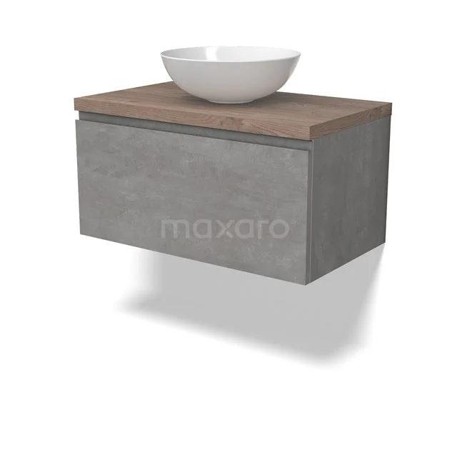 Modulo Plato Vanity units for countertop basin | 80 cm Light grey concrete Handle-less front Mid brown oak worktop 1 drawer BMK11-02851