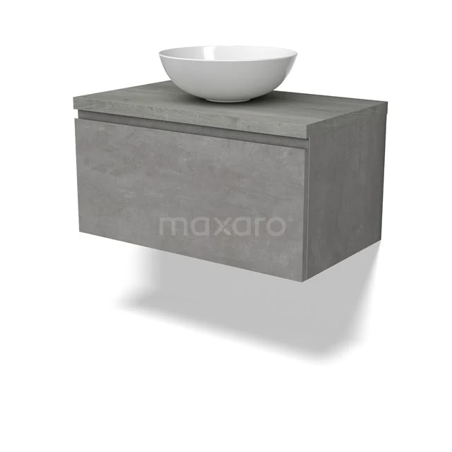 Modulo Plato Vanity units for countertop basin | 80 cm Light grey concrete Handle-less front Grey oak worktop 1 drawer BMK11-02853