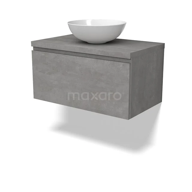 Modulo Plato Vanity units for countertop basin | 80 cm Light grey concrete Handle-less front Light grey concrete worktop 1 drawer BMK11-02854