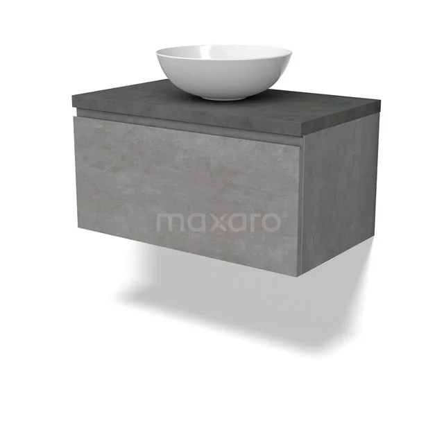 Modulo Plato Vanity units for countertop basin | 80 cm Light grey concrete Handle-less front Dark grey concrete worktop 1 drawer BMK11-02855