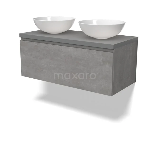 Modulo Plato Vanity units for countertop basin | 100 cm Light grey concrete Handle-less front Mid grey worktop 1 drawer BMK11-02858