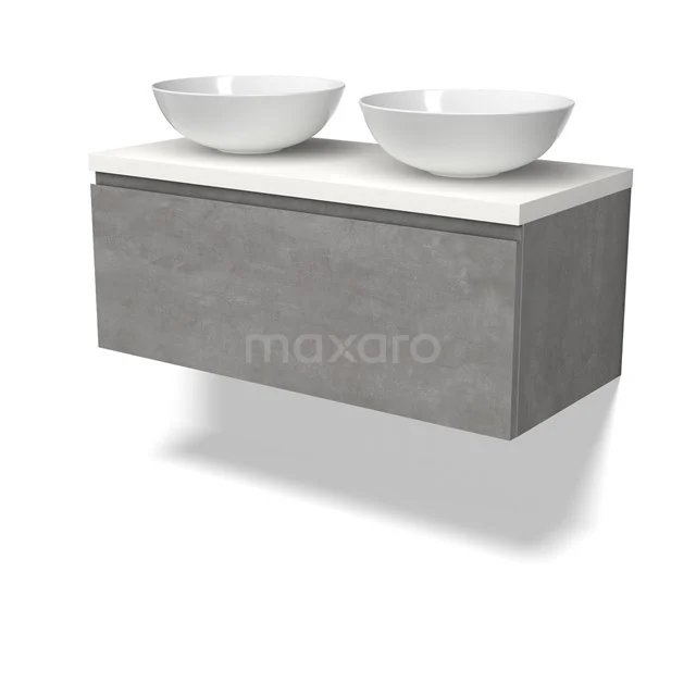 Modulo Plato Vanity units for countertop basin | 100 cm Light grey concrete Handle-less front Matte white worktop 1 drawer BMK11-02860