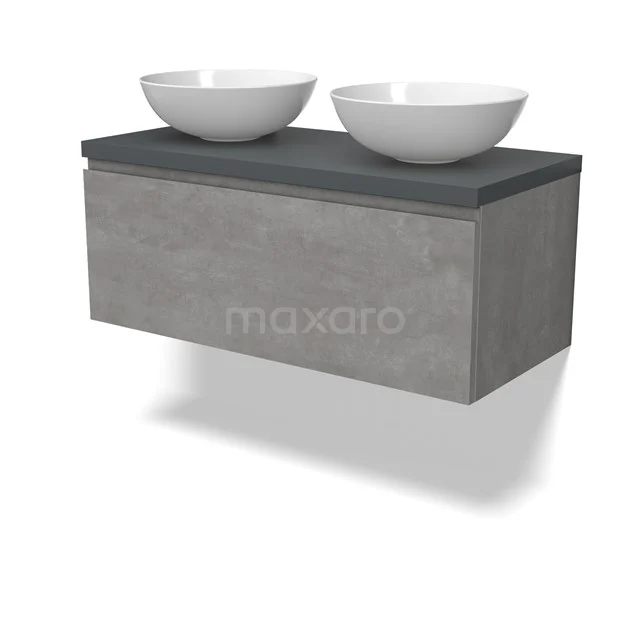 Modulo Plato Vanity units for countertop basin | 100 cm Light grey concrete Handle-less front Dark grey worktop 1 drawer BMK11-02861
