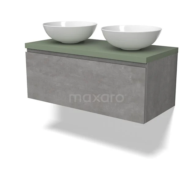 Modulo Plato Vanity units for countertop basin | 100 cm Light grey concrete Handle-less front Sage green worktop 1 drawer BMK11-02863