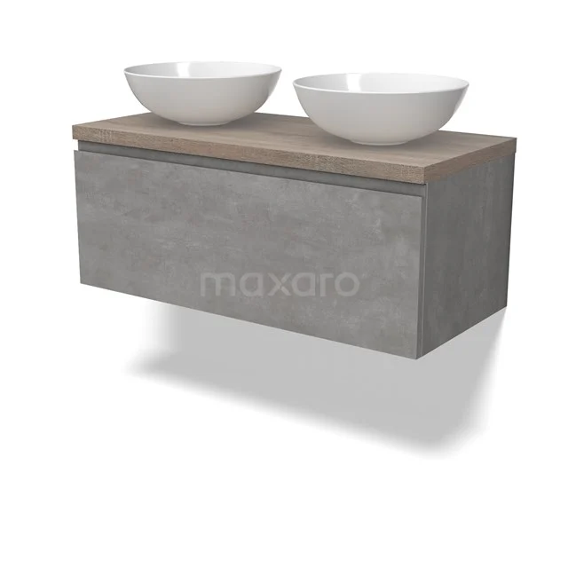 Modulo Plato Vanity units for countertop basin | 100 cm Light grey concrete Handle-less front Oak worktop 1 drawer BMK11-02865