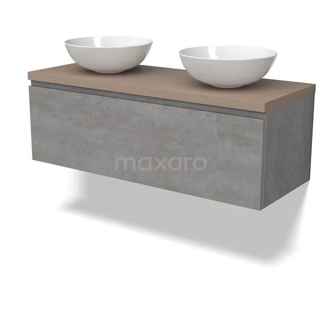 Modulo Plato Badkamermeubel voor waskom | 120 cm Lichtgrijs beton Greeploos front Taupe blad 1 lade BMK11-02874