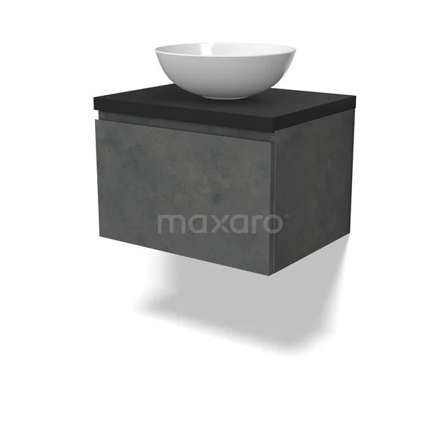 Modulo Plato Vanity units for countertop basin | 60 cm Dark grey concrete Handle-less front Matte black worktop 1 drawer BMK11-02890