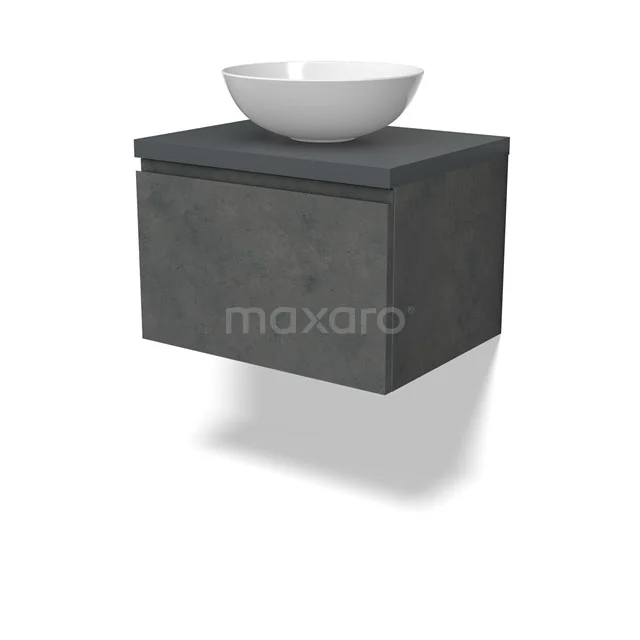 Modulo Plato Vanity units for countertop basin | 60 cm Dark grey concrete Handle-less front Dark grey worktop 1 drawer BMK11-02895