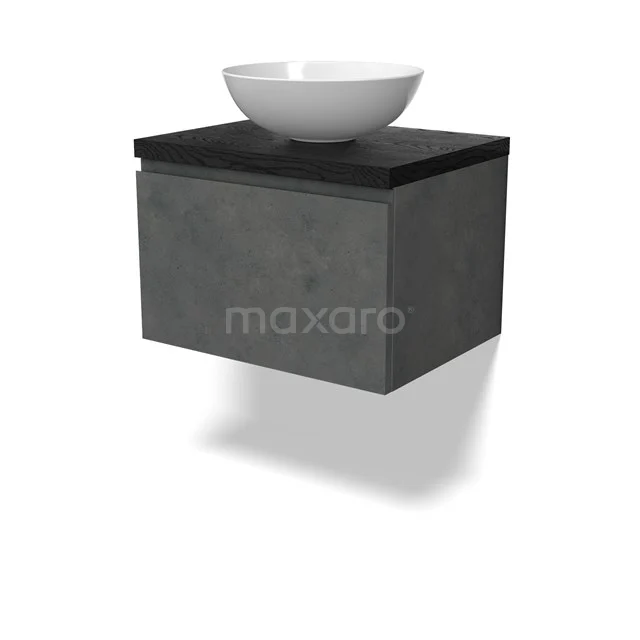 Modulo Plato Vanity units for countertop basin | 60 cm Dark grey concrete Handle-less front Black oak worktop 1 drawer BMK11-02898