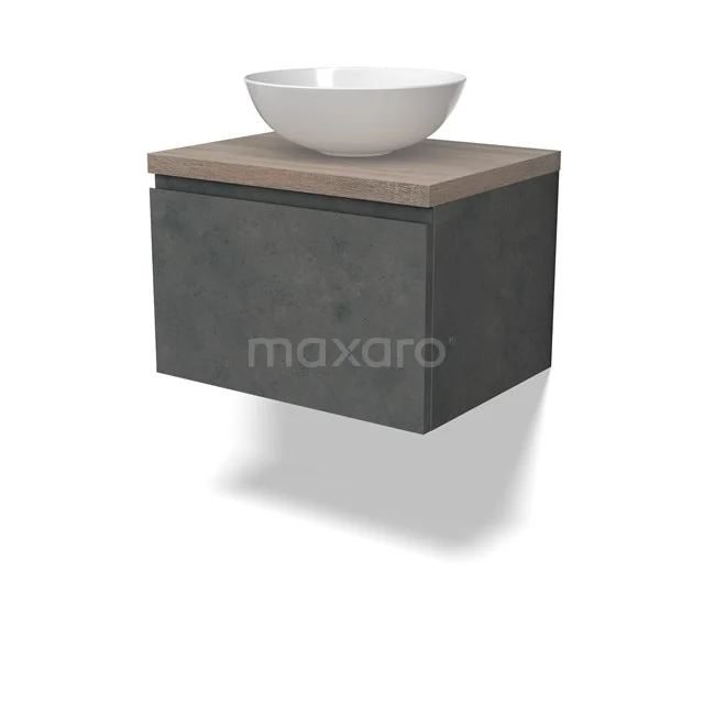 Modulo Plato Vanity units for countertop basin | 60 cm Dark grey concrete Handle-less front Oak worktop 1 drawer BMK11-02899