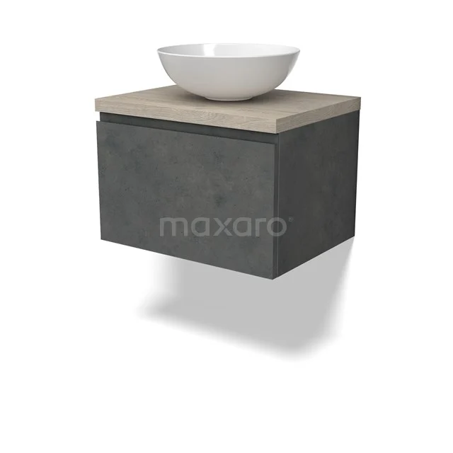 Modulo Plato Vanity units for countertop basin | 60 cm Dark grey concrete Handle-less front Light grey oak worktop 1 drawer BMK11-02900