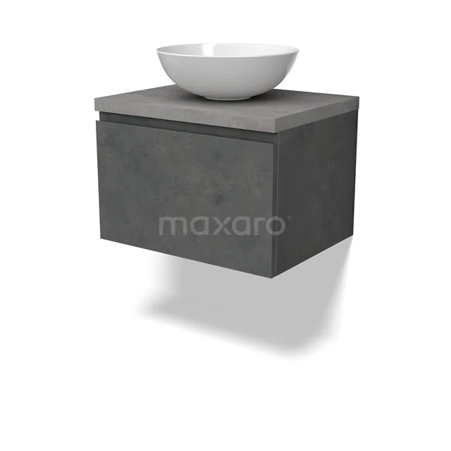Modulo Plato Vanity units for countertop basin | 60 cm Dark grey concrete Handle-less front Light grey concrete worktop 1 drawer BMK11-02905