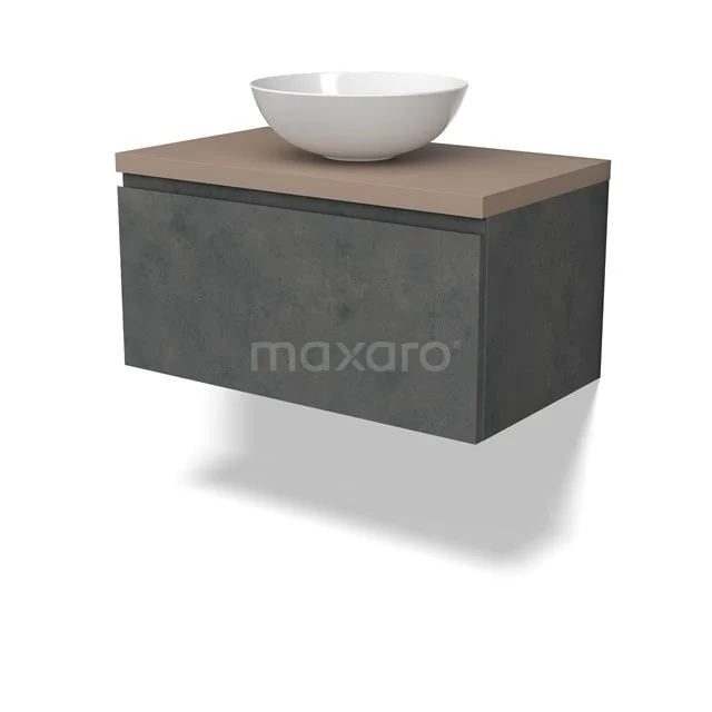 Modulo Plato Vanity units for countertop basin | 80 cm Dark grey concrete Handle-less front Taupe worktop 1 drawer BMK11-02908