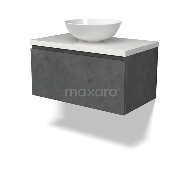 Modulo Plato Vanity units for countertop basin | 80 cm Dark grey concrete Handle-less front High-gloss white worktop 1 drawer BMK11-02910