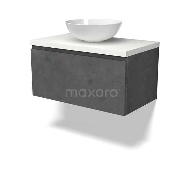 Modulo Plato Vanity units for countertop basin | 80 cm Dark grey concrete Handle-less front Matte white worktop 1 drawer BMK11-02911
