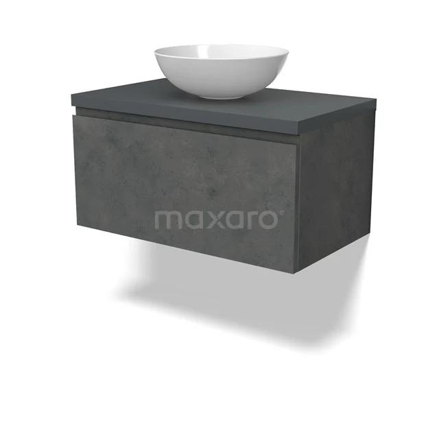 Modulo Plato Vanity units for countertop basin | 80 cm Dark grey concrete Handle-less front Dark grey worktop 1 drawer BMK11-02912