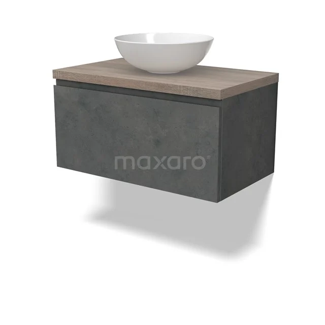 Modulo Plato Vanity units for countertop basin | 80 cm Dark grey concrete Handle-less front Oak worktop 1 drawer BMK11-02916