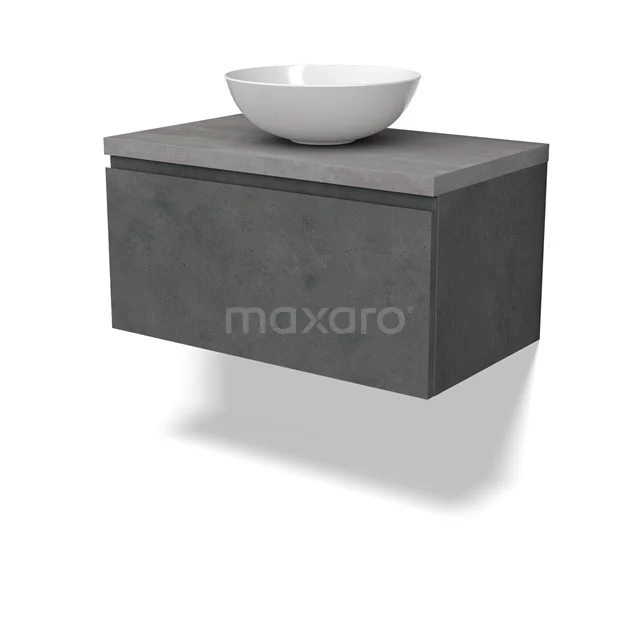 Modulo Plato Badmöbel mit Aufsatzwaschbecken | 80 cm Dunkelgrauer Beton Grifflos front Hellgrauer Beton blatt 1 Schublade BMK11-02922 Modulo Plato Badmöbel mit Aufsatzwaschbecken | 80 cm Dunkelgrauer Beton Grifflos front Hellgrauer Beton blatt 1 Schublade BMK11-02922