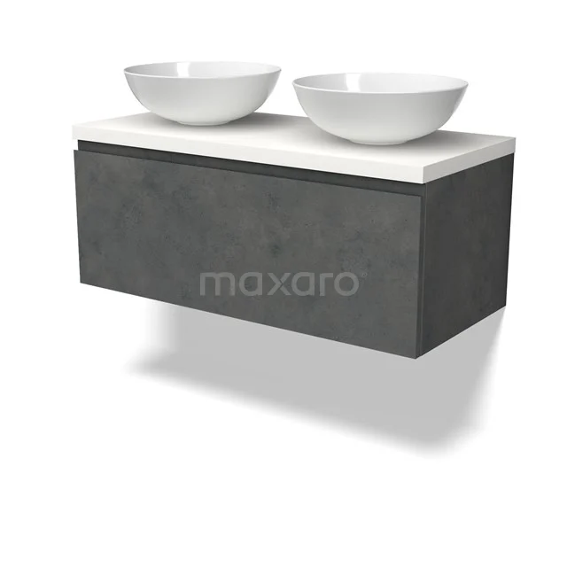 Modulo Plato Vanity units for countertop basin | 100 cm Dark grey concrete Handle-less front Matte white worktop 1 drawer BMK11-02928