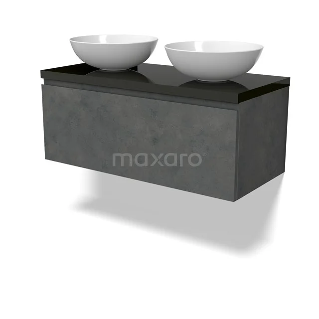 Modulo Plato Vanity units for countertop basin | 100 cm Dark grey concrete Handle-less front High-gloss black worktop 1 drawer BMK11-02930