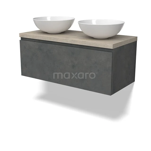 Modulo Plato Vanity units for countertop basin | 100 cm Dark grey concrete Handle-less front Light grey oak worktop 1 drawer BMK11-02934