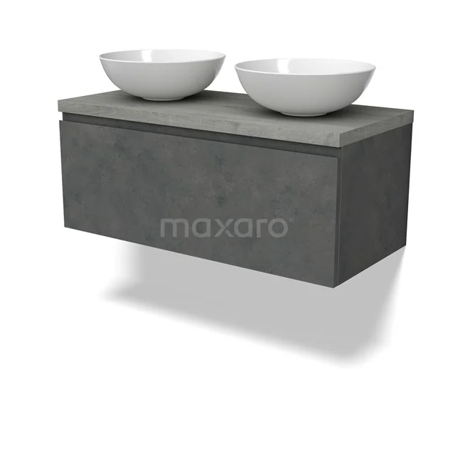 Modulo Plato Vanity units for countertop basin | 100 cm Dark grey concrete Handle-less front Grey oak worktop 1 drawer BMK11-02938
