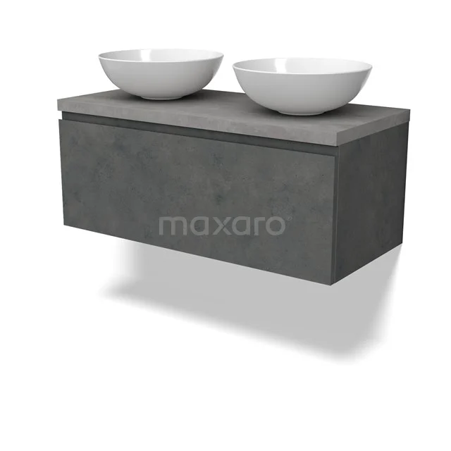 Modulo Plato Vanity units for countertop basin | 100 cm Dark grey concrete Handle-less front Light grey concrete worktop 1 drawer BMK11-02939