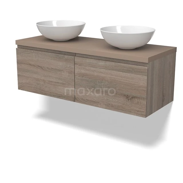 Modulo Plato Badkamermeubel voor waskom | 120 cm Eiken Greeploos front Taupe blad 2 lades naast elkaar BMK12-01788