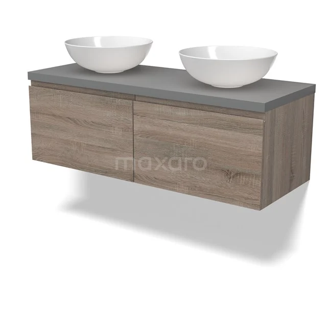 Modulo Plato Vanity units for countertop basin | 120 cm Oak Handle-less front Mid grey worktop 2 Side-by-side drawers BMK12-01789
