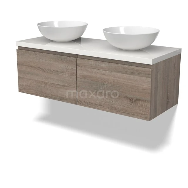 Modulo Plato Vanity units for countertop basin | 120 cm Oak Handle-less front High-gloss white worktop 2 Side-by-side drawers BMK12-01790