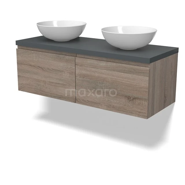 Modulo Plato Vanity units for countertop basin | 120 cm Oak Handle-less front Dark grey worktop 2 Side-by-side drawers BMK12-01792