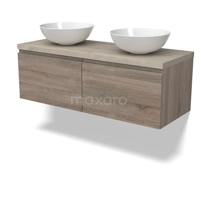 Modulo Plato Vanity units for countertop basin | 120 cm Oak Handle-less front Light grey oak worktop 2 Side-by-side drawers BMK12-01797