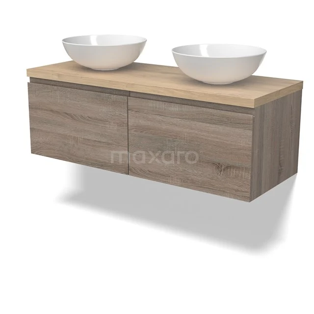 Modulo Plato Badkamermeubel voor waskom | 120 cm Eiken Greeploos front Lichtbruin eiken blad 2 lades naast elkaar BMK12-01798