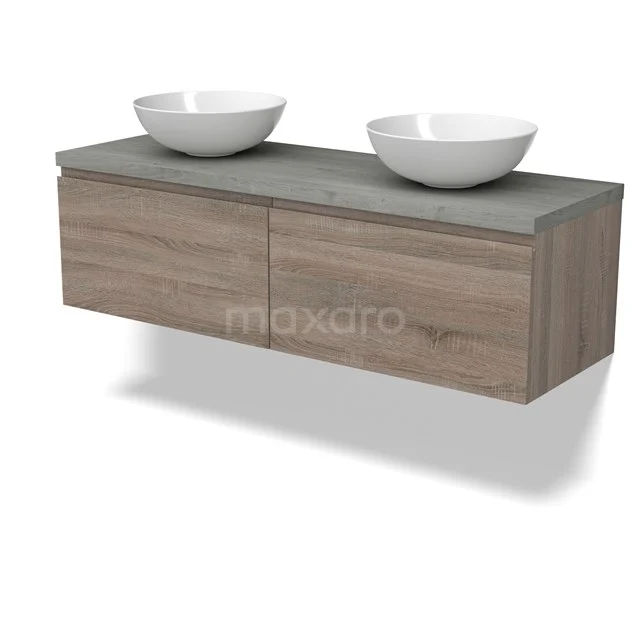 Modulo Plato Vanity units for countertop basin | 140 cm Oak Handle-less front Grey oak worktop 2 Side-by-side drawers BMK12-01815