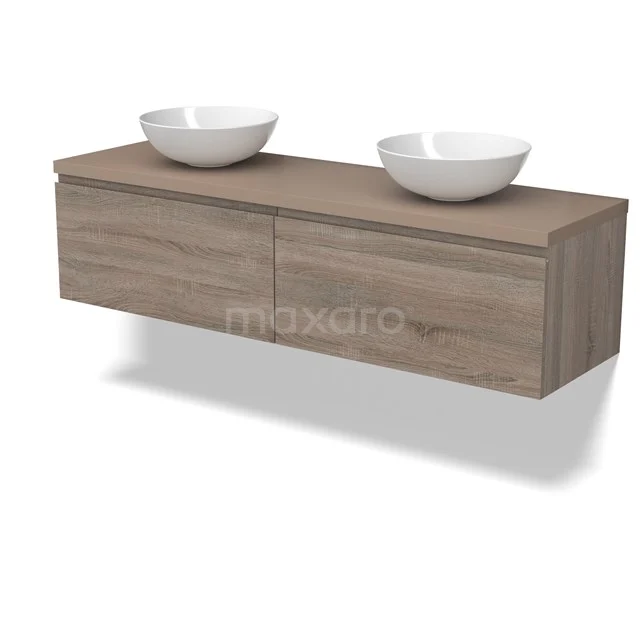 Modulo Plato Badkamermeubel voor waskom | 160 cm Eiken Greeploos front Taupe blad 2 lades naast elkaar BMK12-01819