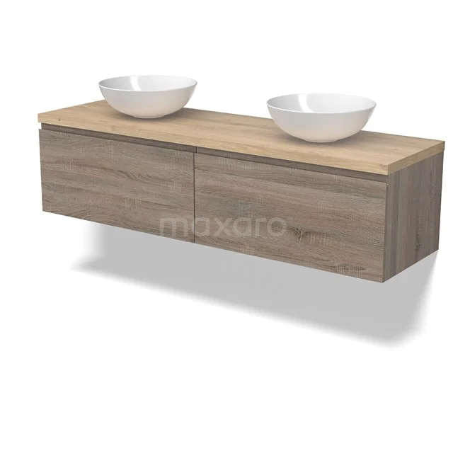 Modulo Plato Vanity units for countertop basin | 160 cm Oak Handle-less front Light brown oak worktop 2 Side-by-side drawers BMK12-01829