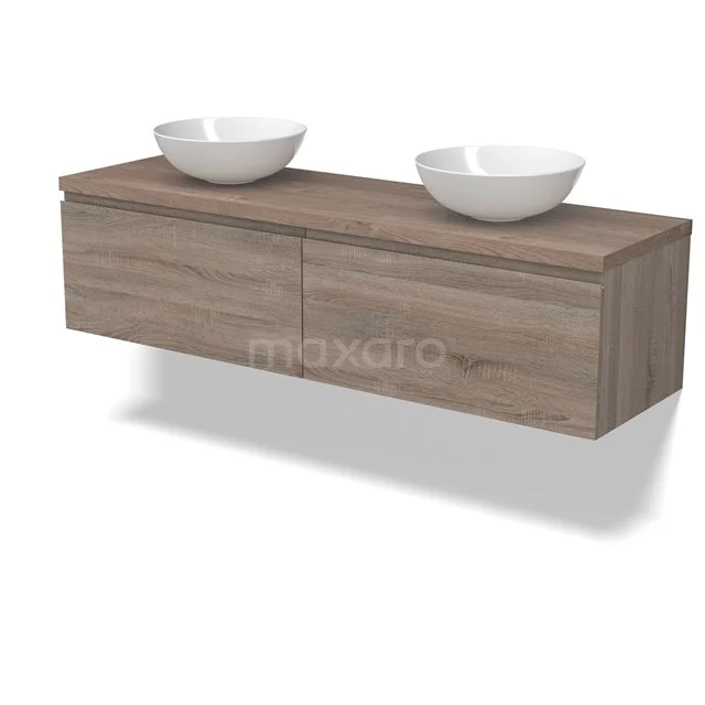 Modulo Plato Vanity units for countertop basin | 160 cm Oak Handle-less front Mid brown oak worktop 2 Side-by-side drawers BMK12-01830