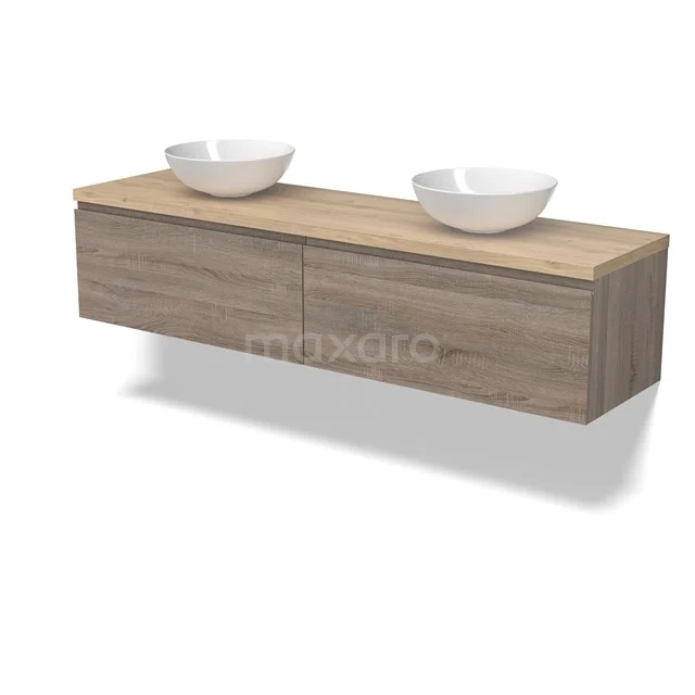 Modulo Plato Vanity units for countertop basin | 200 cm Oak Handle-less front Light brown oak worktop 2 Side-by-side drawers BMK12-01990