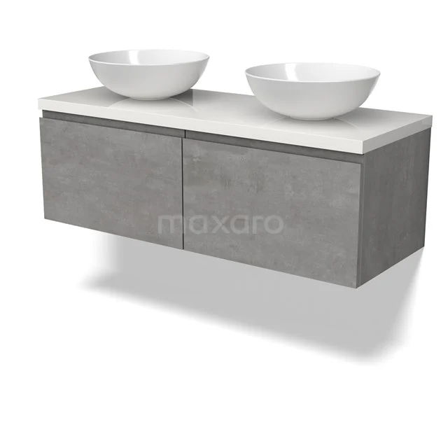 Modulo Plato Vanity units for countertop basin | 120 cm Light grey concrete Handle-less front High-gloss white worktop 2 Side-by-side drawers BMK12-01846