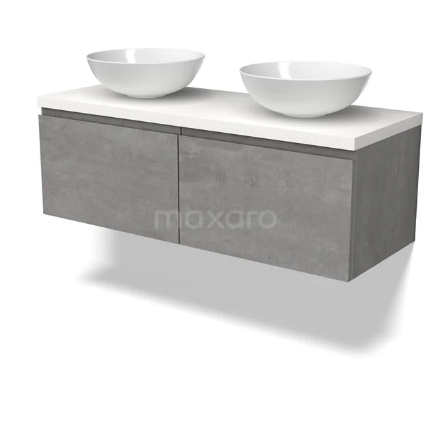 Modulo Plato Vanity units for countertop basin | 120 cm Light grey concrete Handle-less front Matte white worktop 2 Side-by-side drawers BMK12-01847