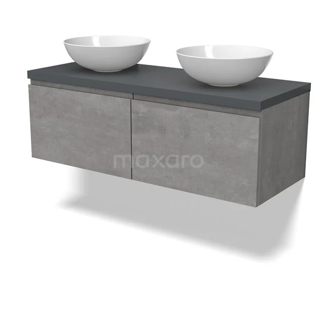 Modulo Plato Vanity units for countertop basin | 120 cm Light grey concrete Handle-less front Dark grey worktop 2 Side-by-side drawers BMK12-01848