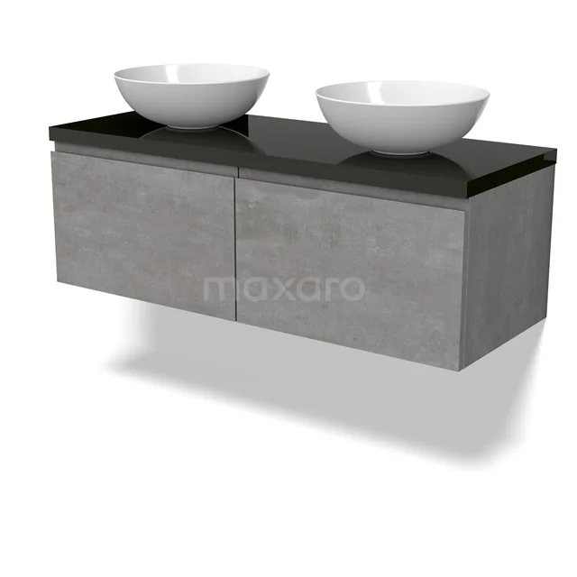 Modulo Plato Badmöbel mit Aufsatzwaschbecken | 120 cm Hellgrauer Beton Grifflos front Hochglanz Schwarz blatt 2 nebeneinanderliegende Schubladen BMK12-01849 Modulo Plato Badmöbel mit Aufsatzwaschbecken | 120 cm Hellgrauer Beton Grifflos front Hochglanz Schwarz blatt 2 nebeneinanderliegende Schubladen BMK12-01849