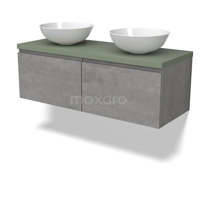 Modulo Plato Vanity units for countertop basin | 120 cm Light grey concrete Handle-less front Sage green worktop 2 Side-by-side drawers BMK12-01850